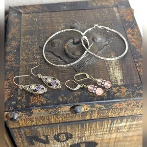 3 Pair, Park Lane Aurora Borealis, Park Lane amythist/Crystal, Silver To…